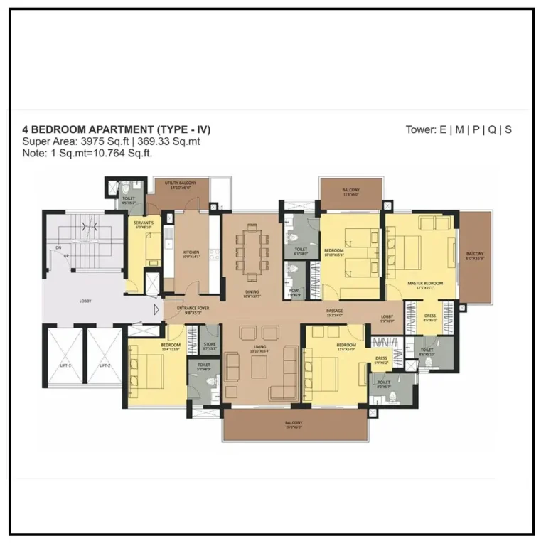 Ambience Creacions 4-BHK Floor Plan